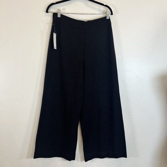Dex Clothing NWT Black Ribbed Wide Leg Hi Rise Cropped Pants Heavy Knit Black L - Picture 11 of 11